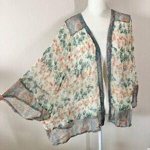 SUNDANCE Kimono Topper M Sheer Mixed Print Crinkle Boho Festival Cowgirl Beach